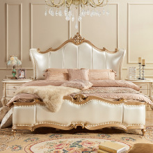 实木轻奢床欧式床香槟金1.8米1.5米双人床美式床现代简约真皮大床