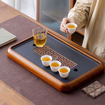 仿花梨木新款家用茶盘石板干泡盘茶托盘茶台沥水功夫茶具小型茶海
