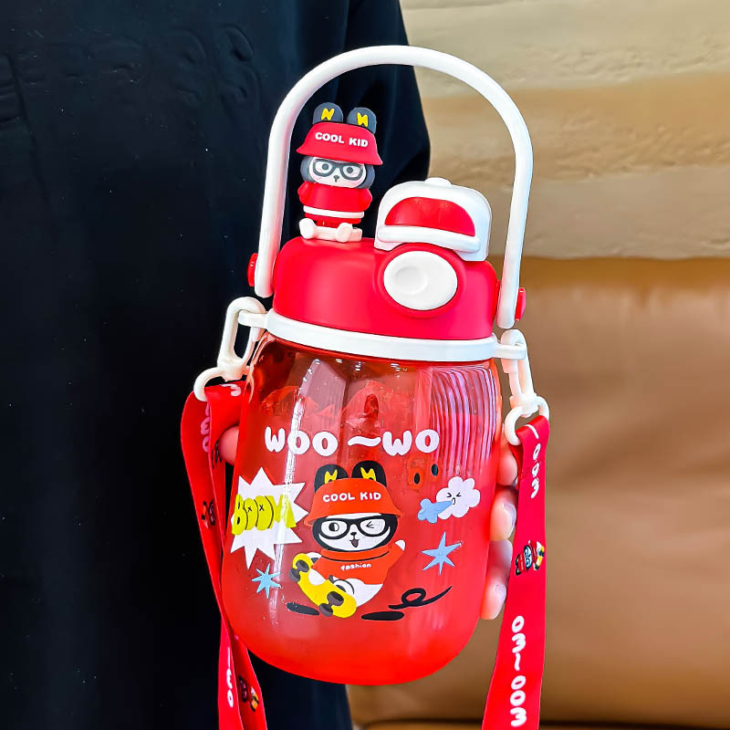 Summer Children's Cups Good-looking Double Drinking Mouth Large Capacity Kettle Crossbody Strap Primary School Student Cup for School