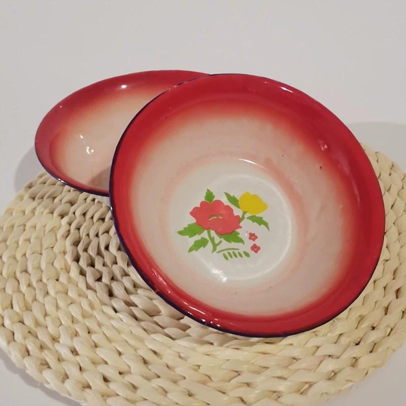 搪瓷花汤盆家用汤盆餐饮饭店火锅菜盆搪瓷盆老式怀旧红花盆搪瓷碗