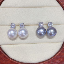 天然淡水珍珠耳钉9.5-10mm大点位小灯泡戴妃王妃款S925纯银针耳环