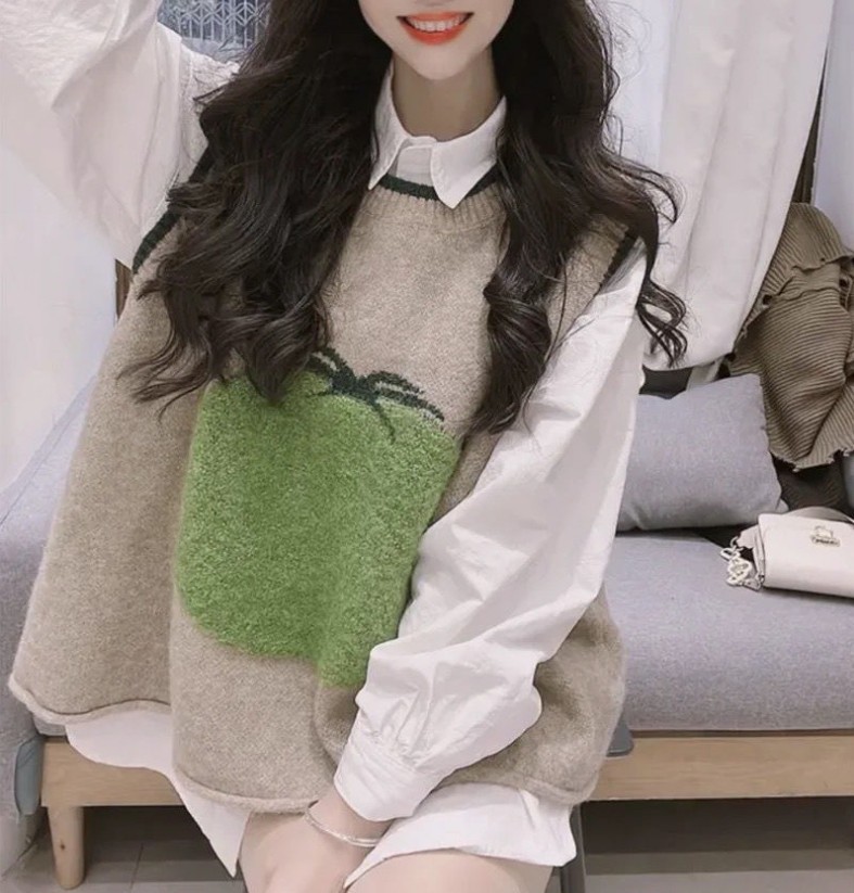 马甲春款早春款绿色番茄针织马甲衬衫韩系温柔上衣马甲奶甜小个子