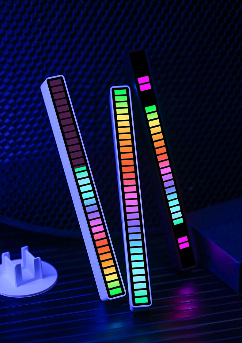 rgb幻彩拾音灯声控同步节奏灯车载电竞音乐氛围灯32led创意拾音灯