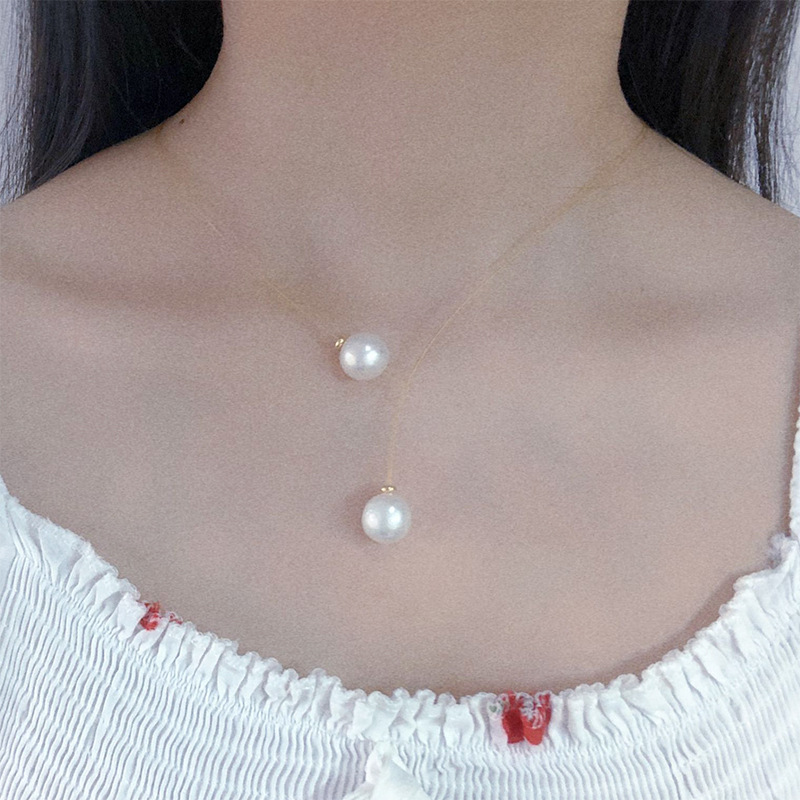 法式简约通勤金色钢丝线天然巴洛克珍珠项链小众锁骨链项圈女几何