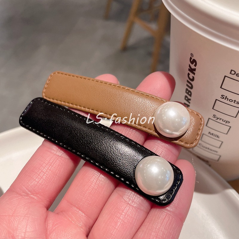 Simple Leather Small Hairclip Spring Pearl Bang Clip Forehead Cropped Hair Clip Female Hairpin BB Clip New Hair Accessories