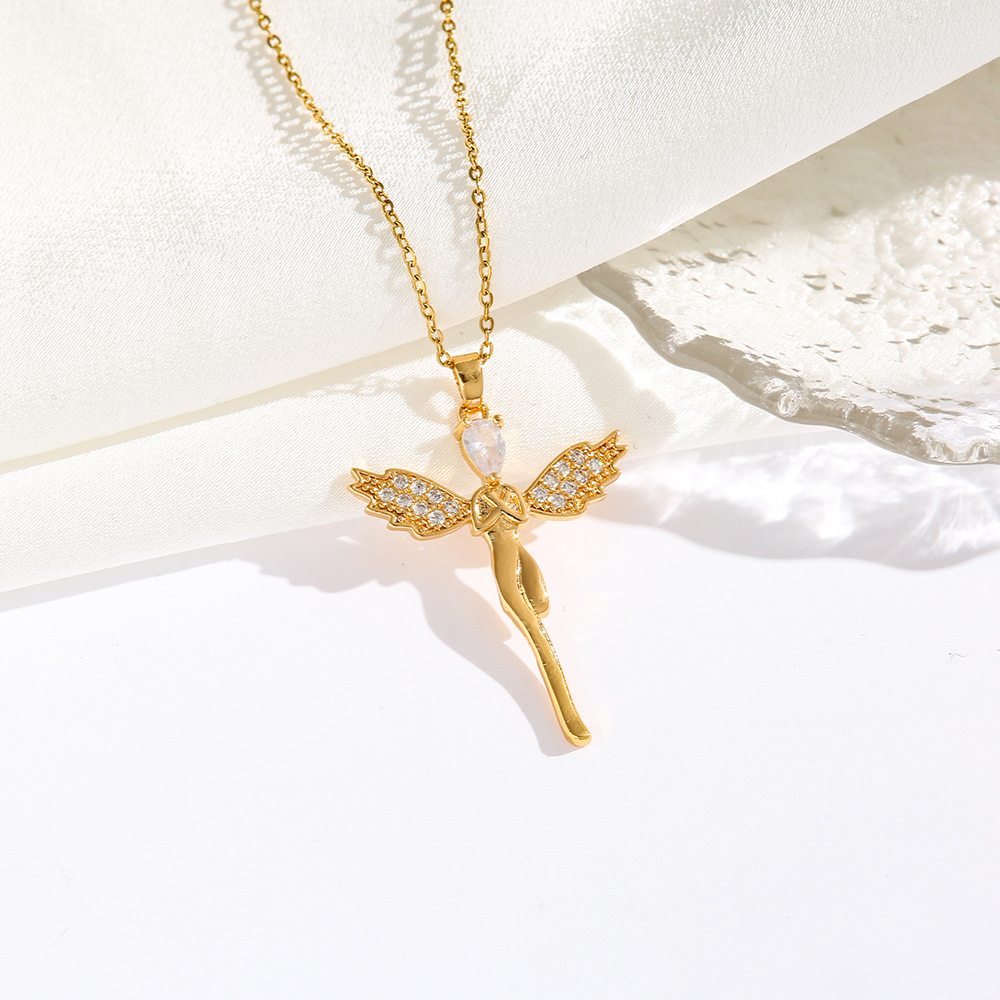女神守护系列钛钢项链女天使之翼翅膀锆石吊坠轻奢欧美跨境锁骨链