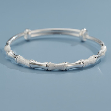 工厂镀银竹节银手镯女实心年轻款足银镯子送女友生日礼物跨境批发