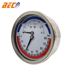 贝伊特 80mm轴向不锈钢压力表 硅油温度一体表 地暖压力表温压表