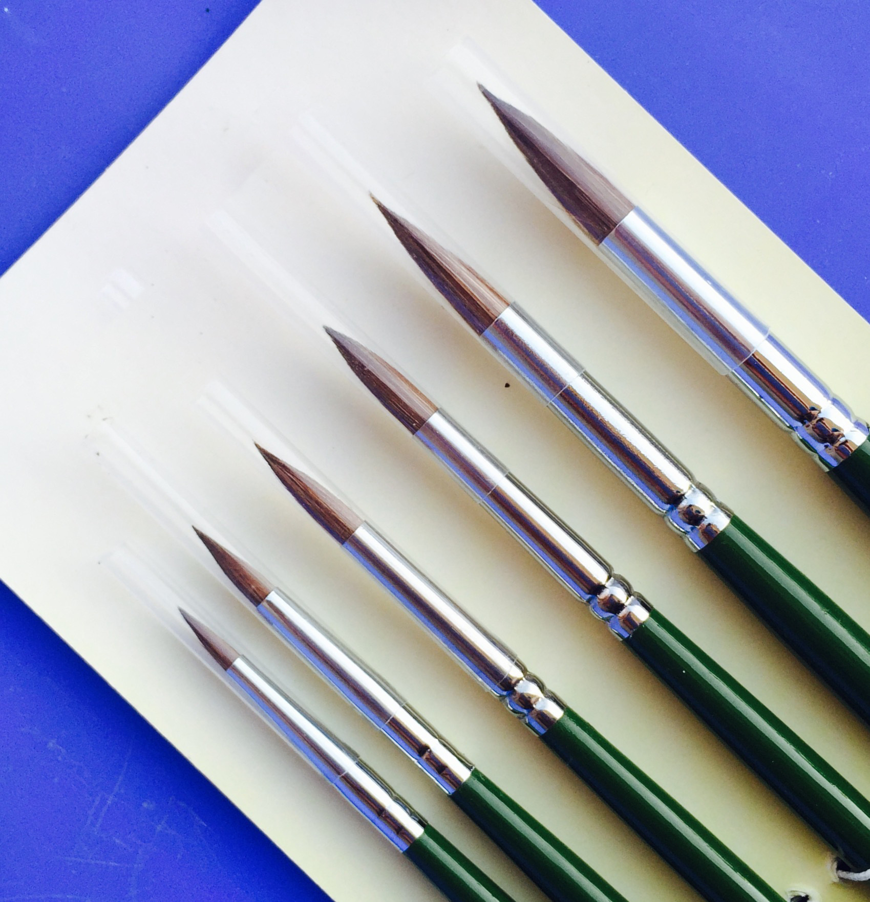 6支套装绿色长杆尼龙狼毫尖头圆头水彩画笔水粉笔丙稀画笔批发