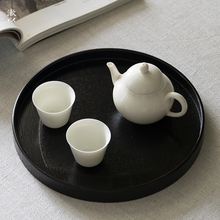 出口日本贴布漆器茶盘圆形黑色餐盘茶道家用茶具大漆托盘大号木质