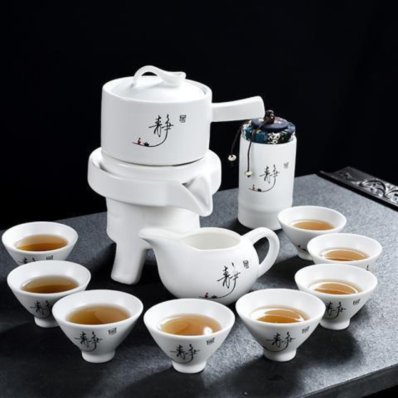 白瓷茶具懒人自动石磨旋转出水功夫泡茶器紫砂套装家用陶瓷茶壶