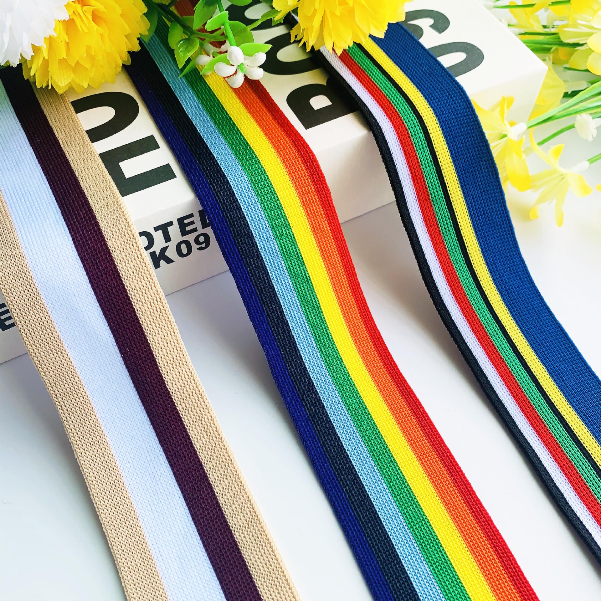 新款条纹间色织带彩色针织织带弹力拼色织带包边条装饰带服装辅料