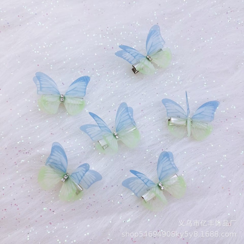 Super Fairy Mesh Butterfly Hairpin Female Simulation Double-Layer Three-Dimensional Girl Side Clip Antique Jewelry Cute Children Hairpin