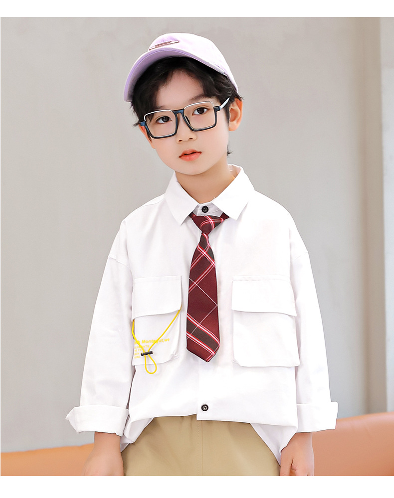 儿童白衬衣男童新款中大童休闲白色衬衫秋男孩帅气领带上衣潮stdd
