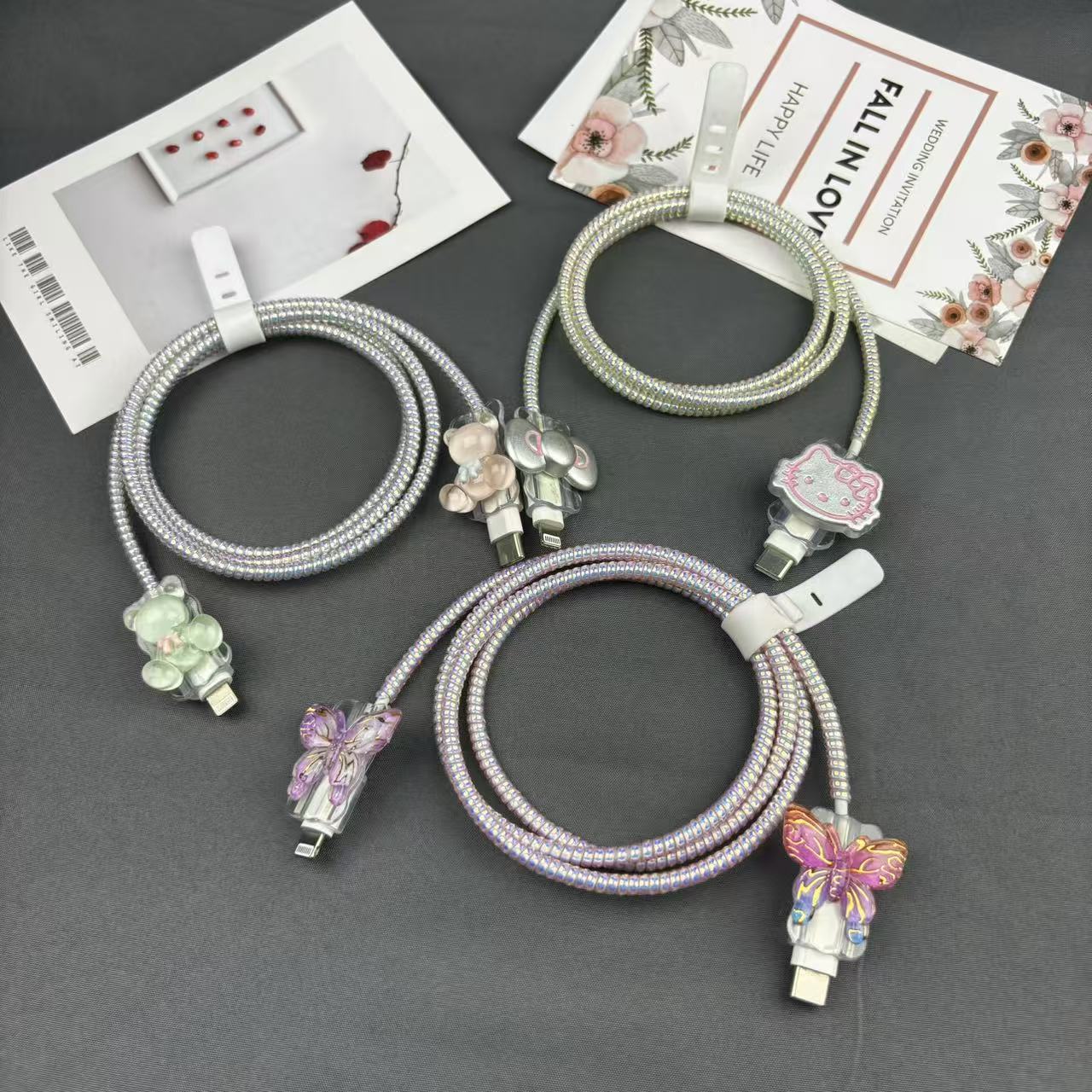 粉色蝴蝶结适用苹果iphone  Pro充电器线保护套手机快充电头18w20