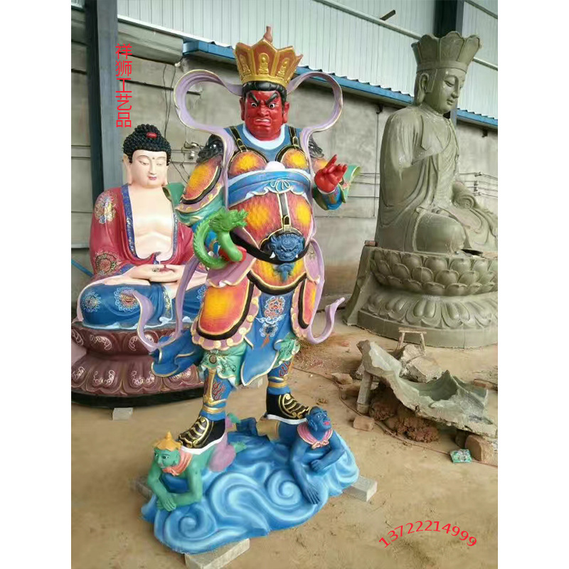 祥狮铸铜四大天王雕像 大型彩绘贴金护法神像 纯黄铜寺庙金刚铜像