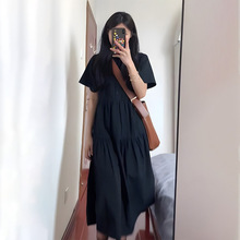 夏季2024新款黑色显瘦连衣裙子女梨型身材微胖穿搭赫本风法式长裙