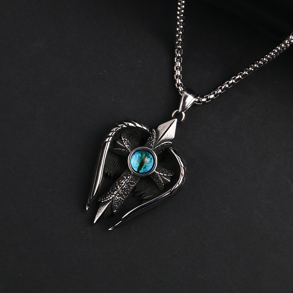 乌鸦饰品批发嘻哈ins个性复古朋克欧美红眼睛十字吊坠 项链