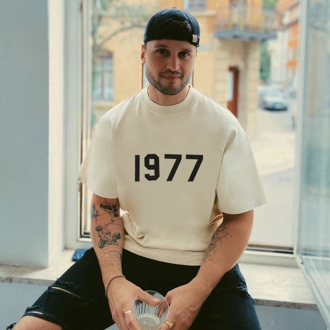 高街潮牌fog复线系列essentials数字1977植绒印花短袖t恤男女同款