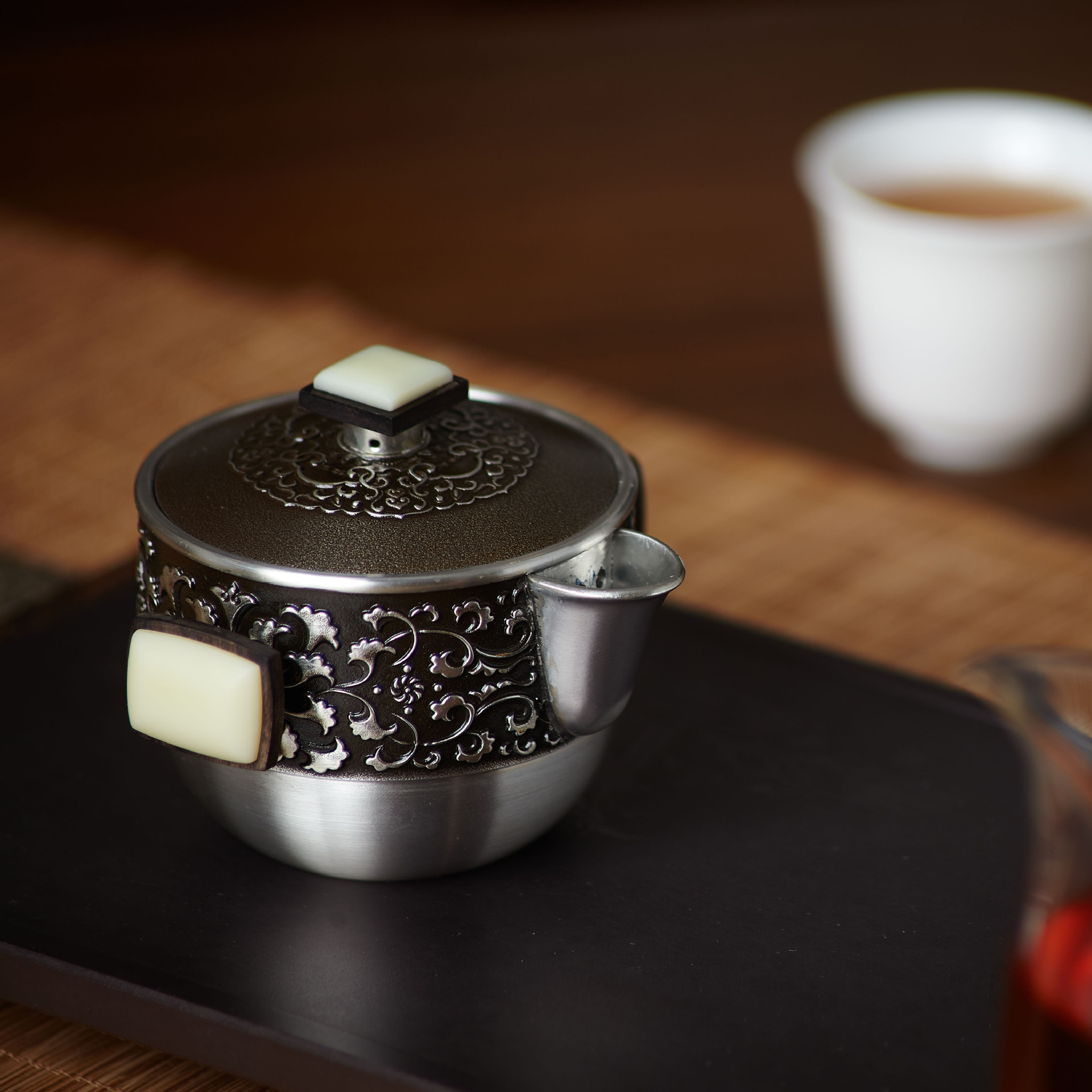 廖达锡器锡壶锡杯锡茶叶罐f121缠枝纹功夫泡茶具居家旅行中式礼品