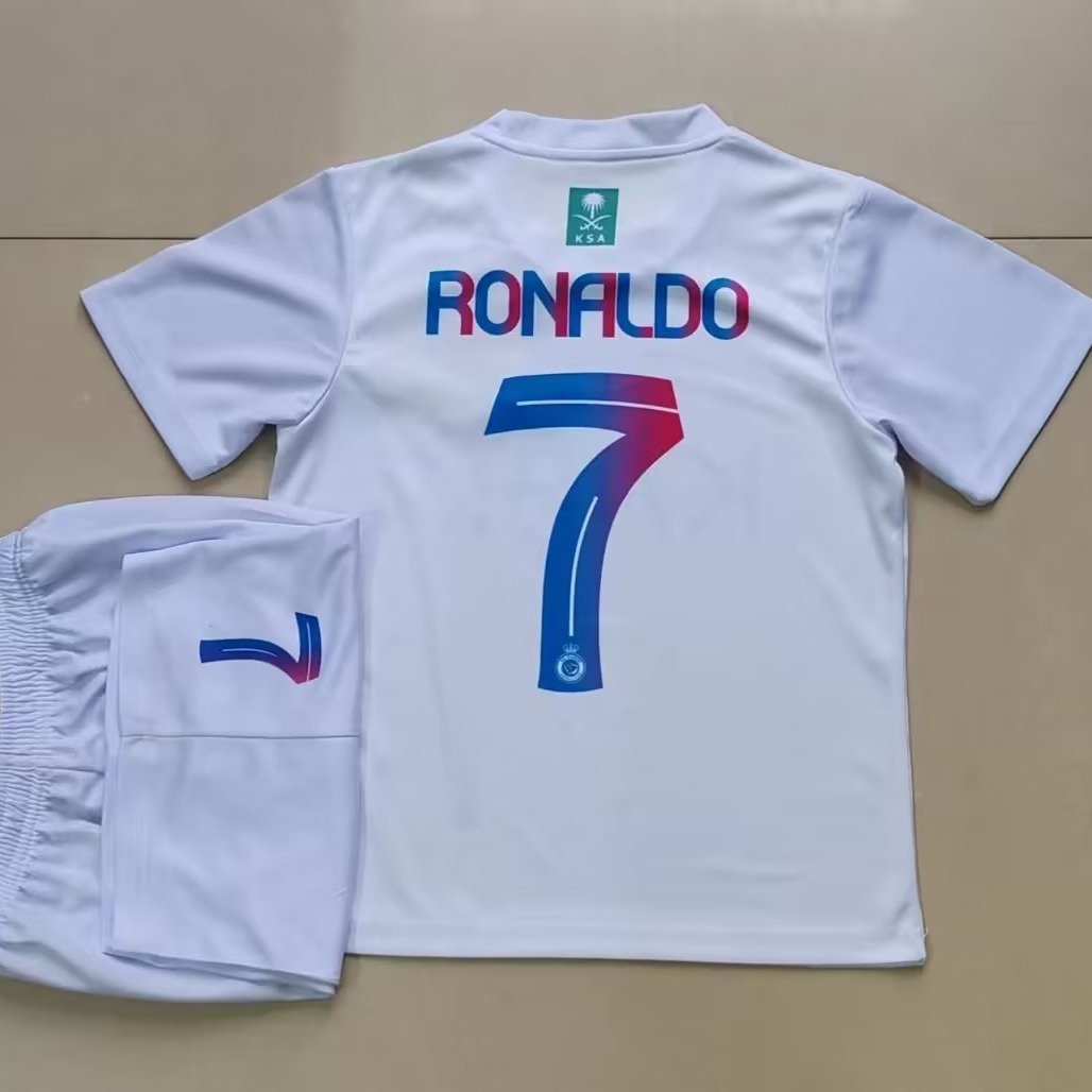 23-24利雅得胜利二客白色7号c罗球服儿童球衣数码印14码-30码