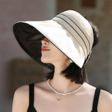 新款条纹大帽檐黑胶空顶帽防紫外线遮阳帽夏季透气可折叠防晒帽