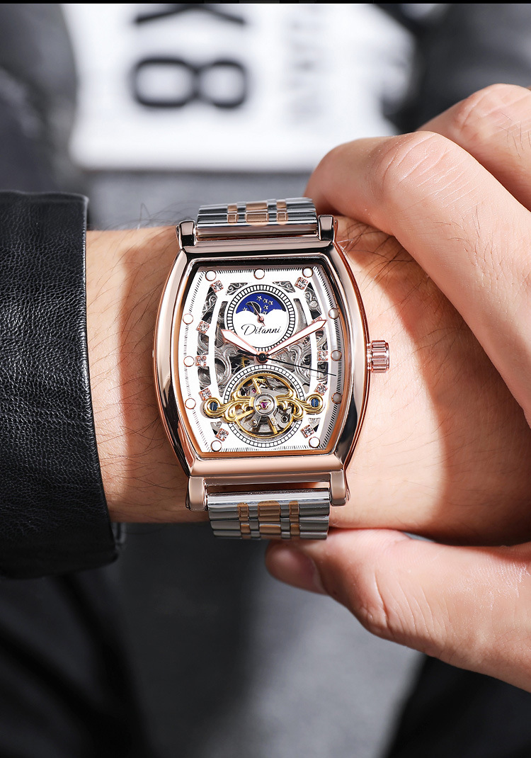 瑞士狄凡尼手表抖音直播酒桶全自动机械表陀飞轮日月星辰男士手表
