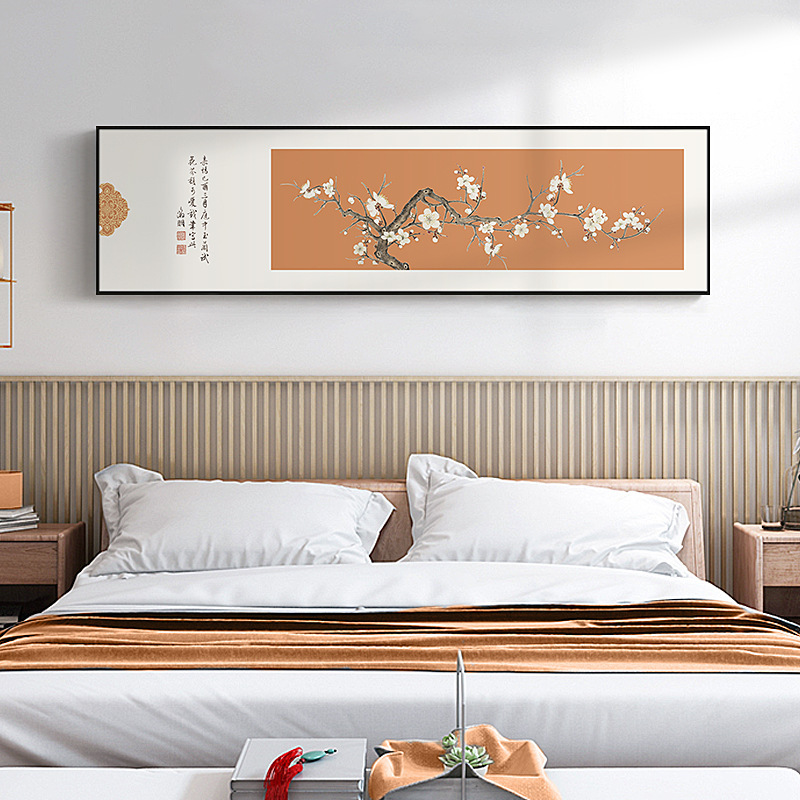 新中式禅意卧室装饰画花鸟挂画横幅酒店公寓宾馆客房主卧床头壁画
