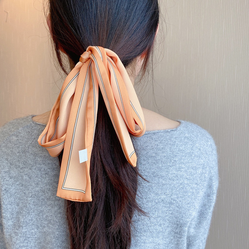 复古法式发带 长飘带女丝巾仿真丝4*150百搭纯色空姐领巾伴手礼品