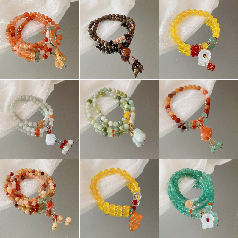 new chinese style agate peace buckle flower tassel bracelet artistic retro bracelet versatile antique bracelet women‘s wholesale