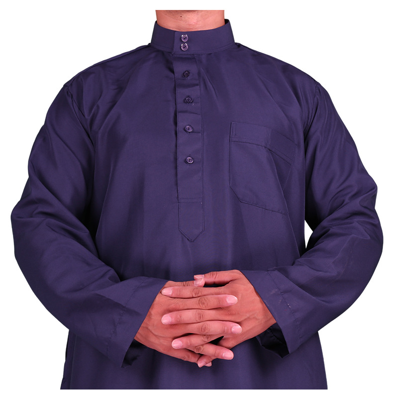 Foreign Trade in Stock Wholesale Polyester Light Board Simple and Generous Style Navy Blue Arabic Robe