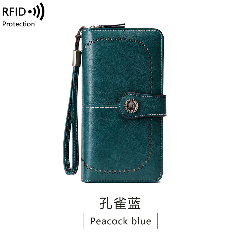 Cross-Border Hot Selling Rfid Anti-Magnetic Wallet Long Zipper Lady's Wallet Wallet European and American New Large-Capacity Handbag