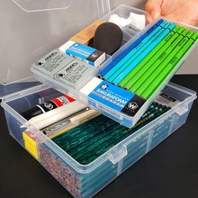 素描笔盒美术生大容量单双层收纳透明文具盒铅笔炭笔工具套装