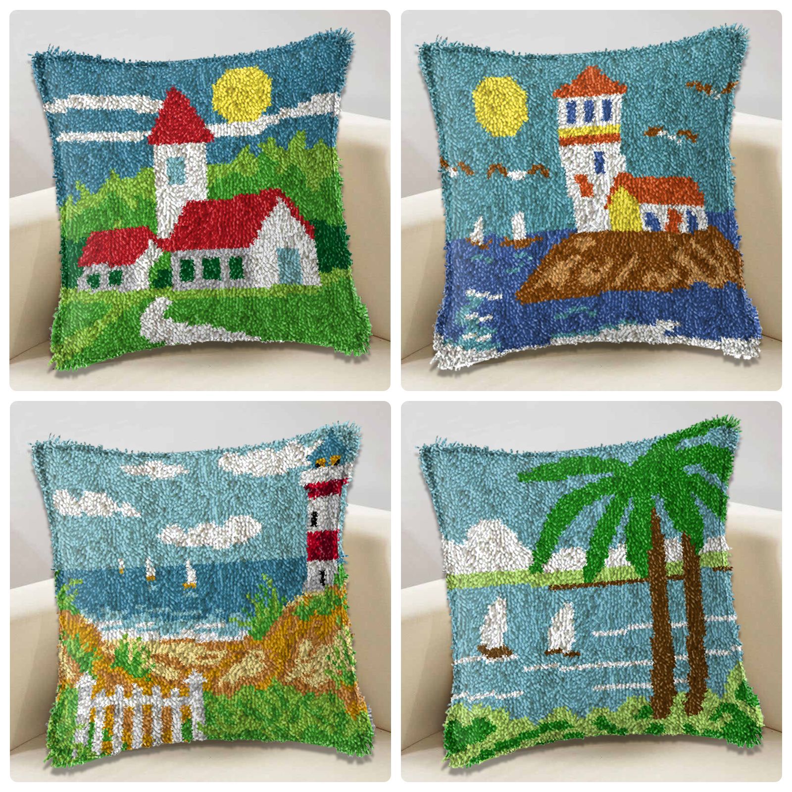 diy风景十字绣地毯绣段段绣手工抱枕车枕沙发枕毛线绣抱枕材料包