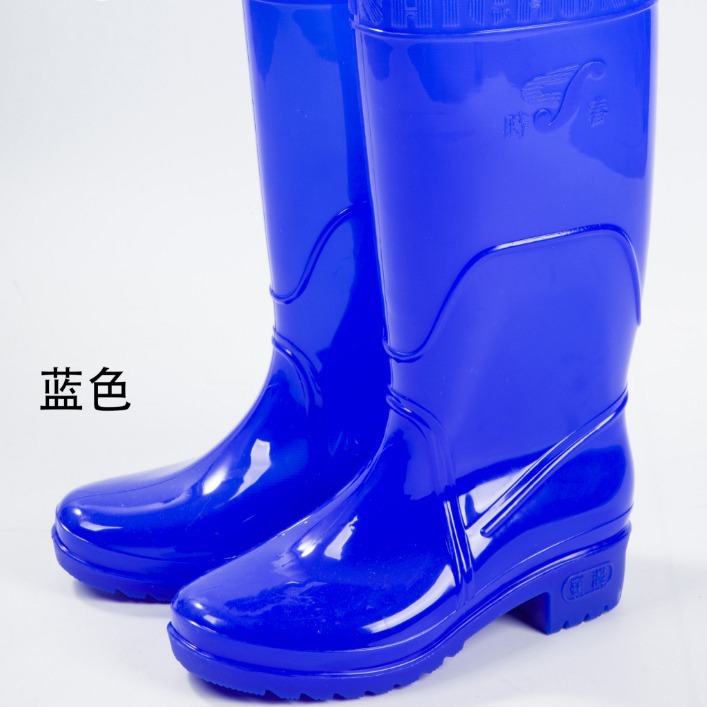 时春女高筒雨鞋春秋新款女士高筒雨鞋纯色中跟防滑劳保水鞋批发