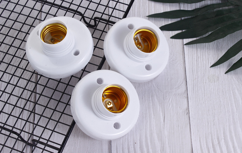 e27螺口灯座圆形胆明装螺旋led灯泡底座家用楼道节能平口灯头灯座