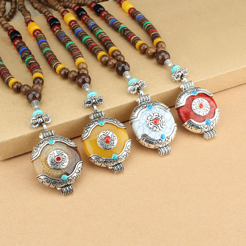 Factory Store Ethnic Style Bohemian Tibetan Necklace Men and Women All-Matching Wooden Long Sweater Chain Accessories