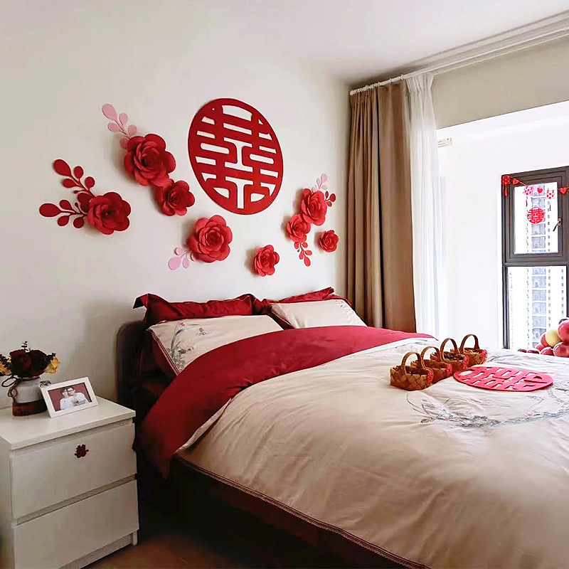 婚礼装饰婚房布置套装中式绒布蝴蝶造型结婚新房女方卧室房间客厅