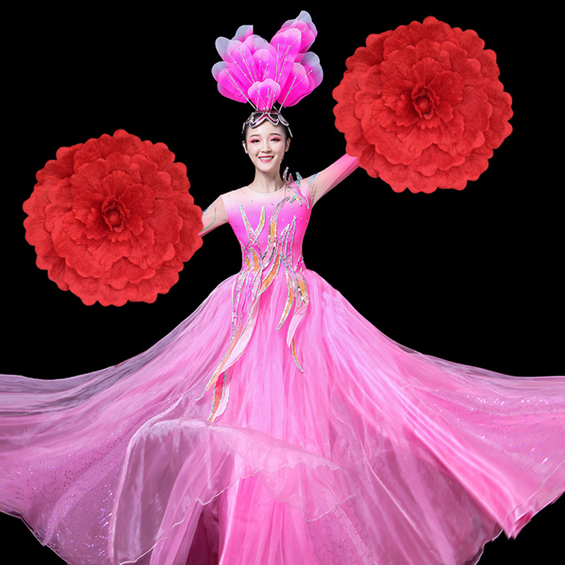 舞蹈道具幼儿童表演手拿花广场演出牡丹花伞跳舞手花演出道具花朵