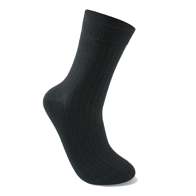 Socks Men's Middle Tube Socks Autumn and Winter Double Knitted Socks Breathable Sweat Absorbing Business Sports Spring and Summer Black Men's Solid Color Stockings