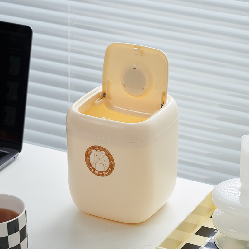 小熊桌面垃圾桶可爱办公室桌面垃圾收纳筒浴室按压带盖迷你垃圾桶