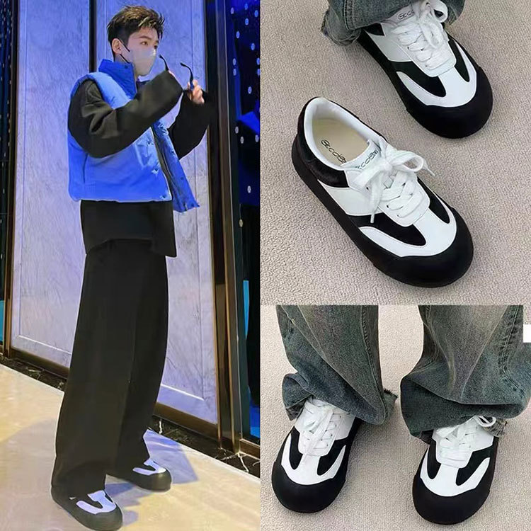 白敬亭同款蓬蓬鞋女2023年新款低帮圆头圆脑胖德训鞋厚底面包板鞋