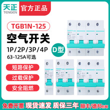 天正电气 TGB1N-125 D型空气开关 电动机动力型断路器1P 2P 3P 4P