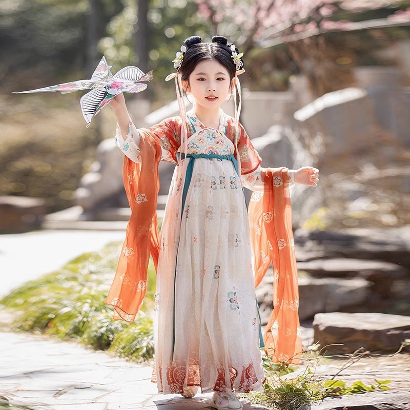 春夏新款儿童汉服女敦煌唐朝公主古装古风女童春秋套装长袖连衣裙