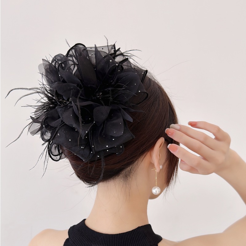 Double-Sided Starry Bow Feather Grip Back Head Large Shark Clip Princess Head Hair Display Hair Accessories for Women