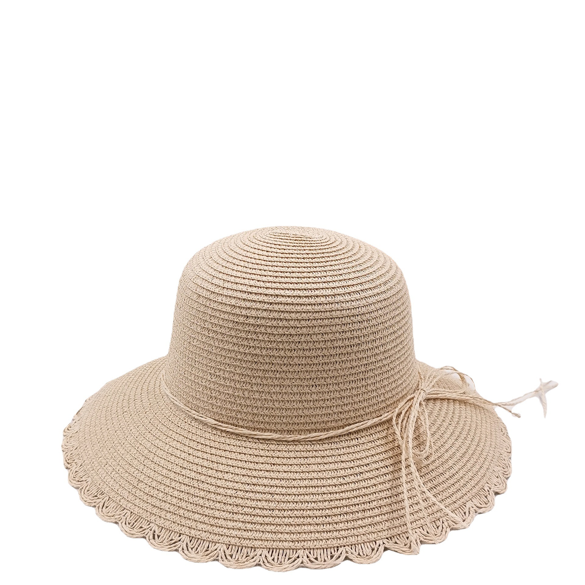 Fashion Dome Women's Summer Straw Hat Big Brim Sun-Proof Sunshade Lace Bucket Hat Simple Breathable Sun Hat