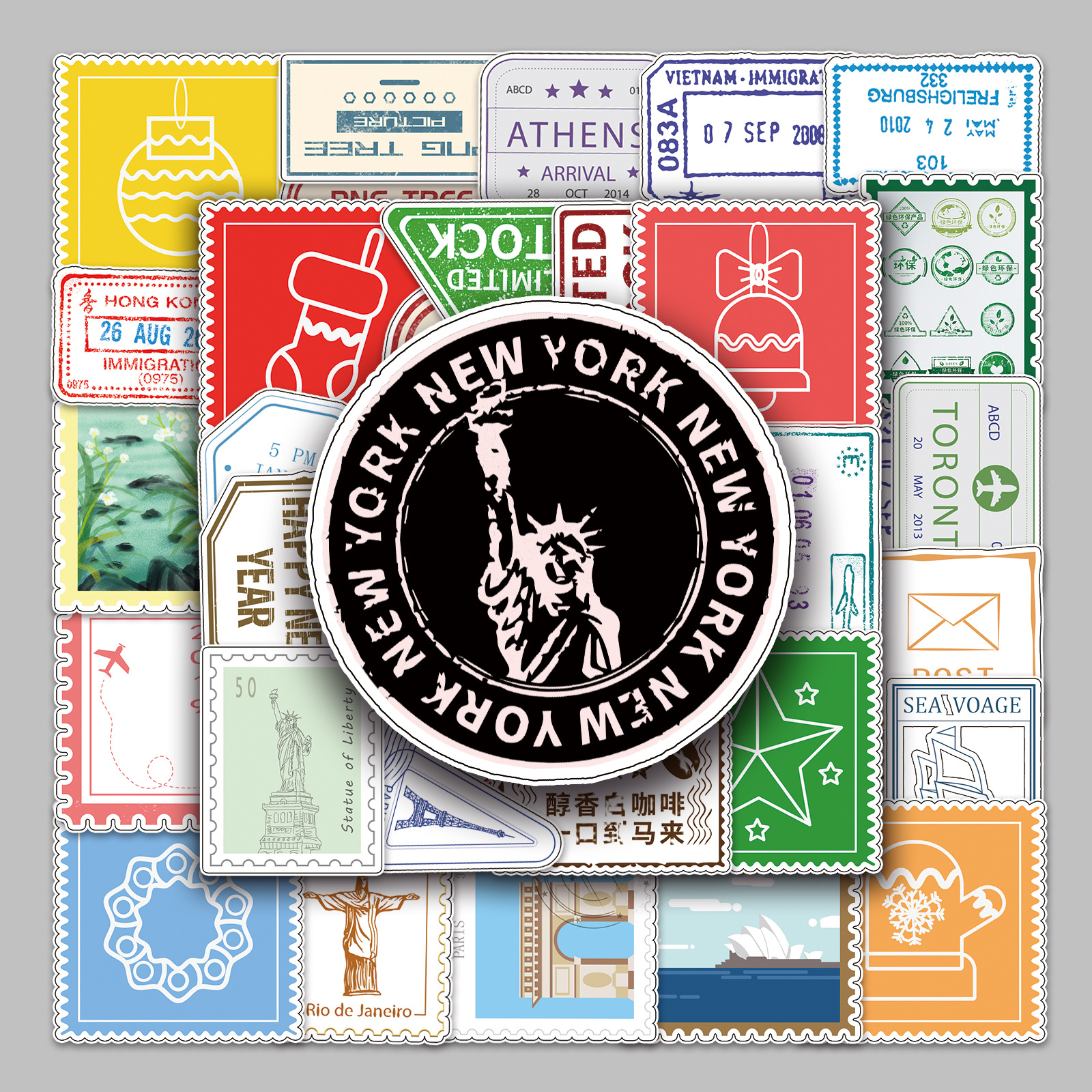 57 retro stamps postmark cartoon unique waterproof refridgerator magnets trolley case hand account goo card material graffiti stickers