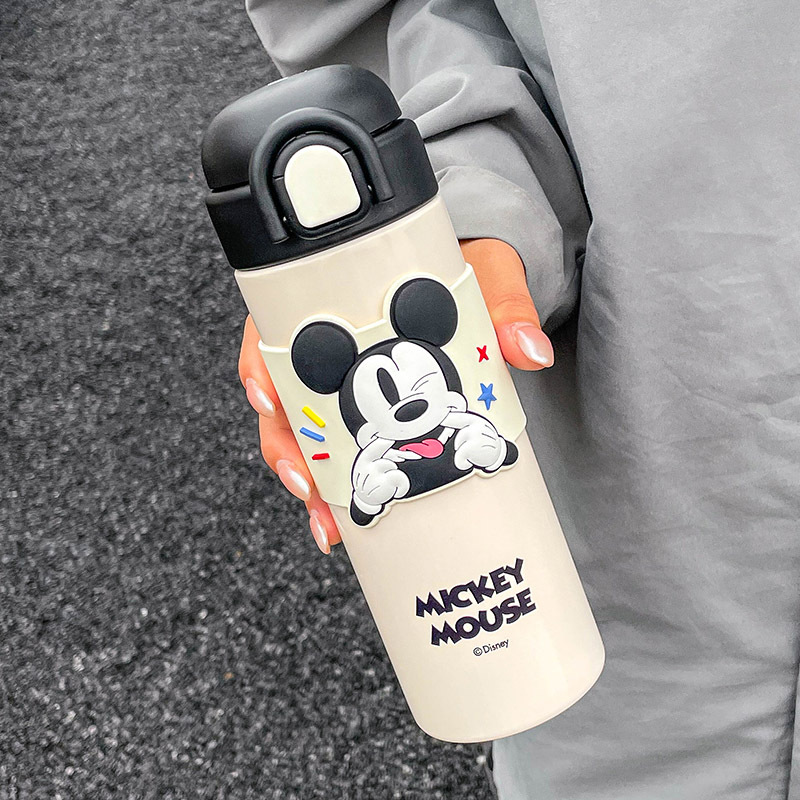 米奇儿童保温杯带吸管水杯男女孩上学专用杯子可爱卡通 方便携带