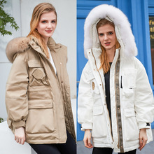 2023冬季青中年女士羽绒服连帽短款宽松时尚大毛领保暖白鸭绒外套