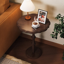 美式复古实木圆形小茶几休闲角几阳台咖啡侧边床头桌法式沙发边几